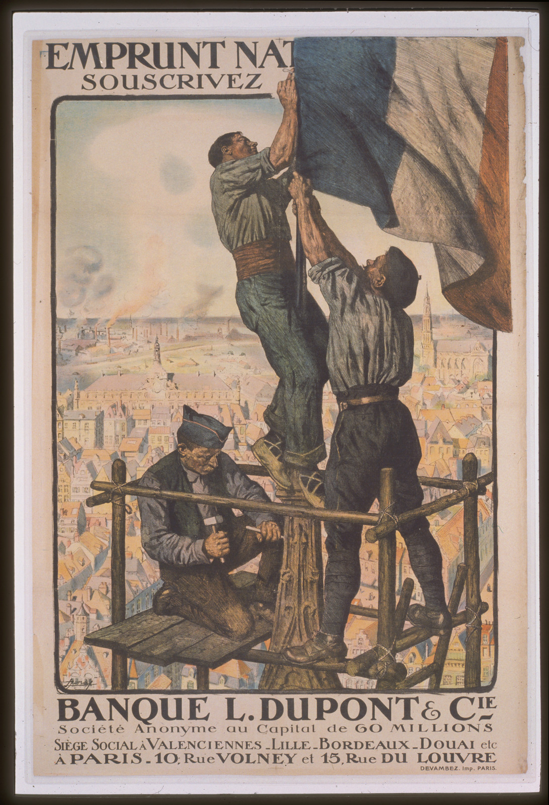 Banque L. Dupont Cie. Emprunt Nat[ioanl] souscrivez, 1920 — vintage poster