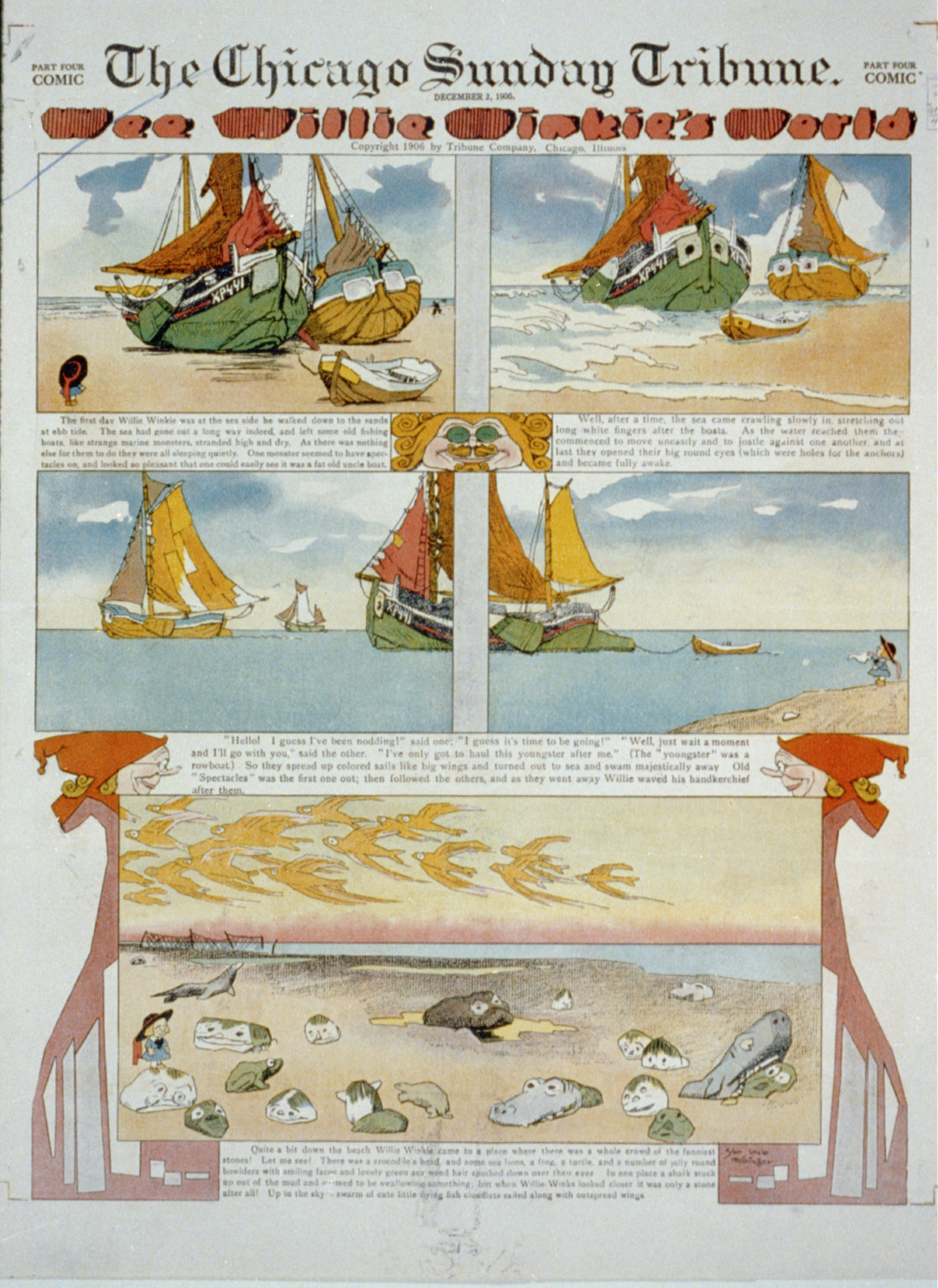 Wee Willie Winkie's world. The first day Willie Winkie was at the sea side ..., c1906. — antique engraving