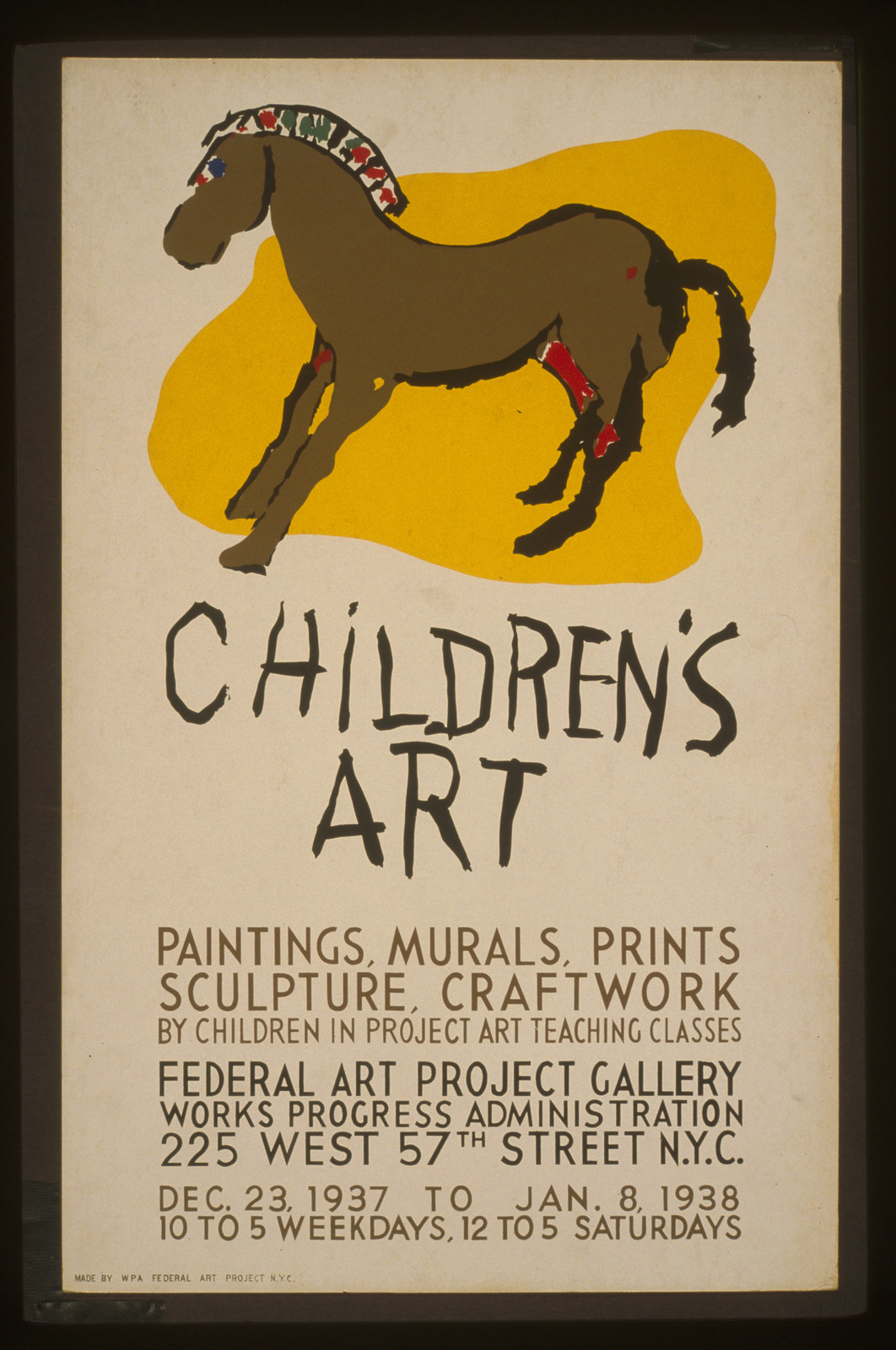 Childrens art Paintings murals prints sculpture craftwork by children in Project art, 1937 — vintage poster