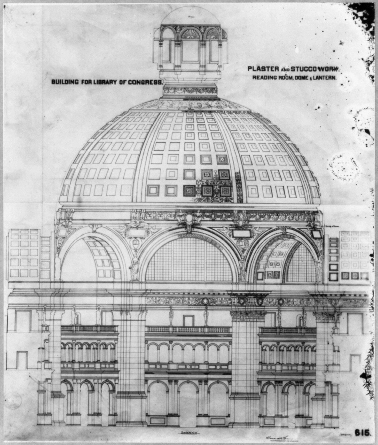 Library of Congress, Wash., D.C. (Main Bldg): Plans and design - Plaster and Stucco Work - Reading room, Dome & Lantern — historic photograph