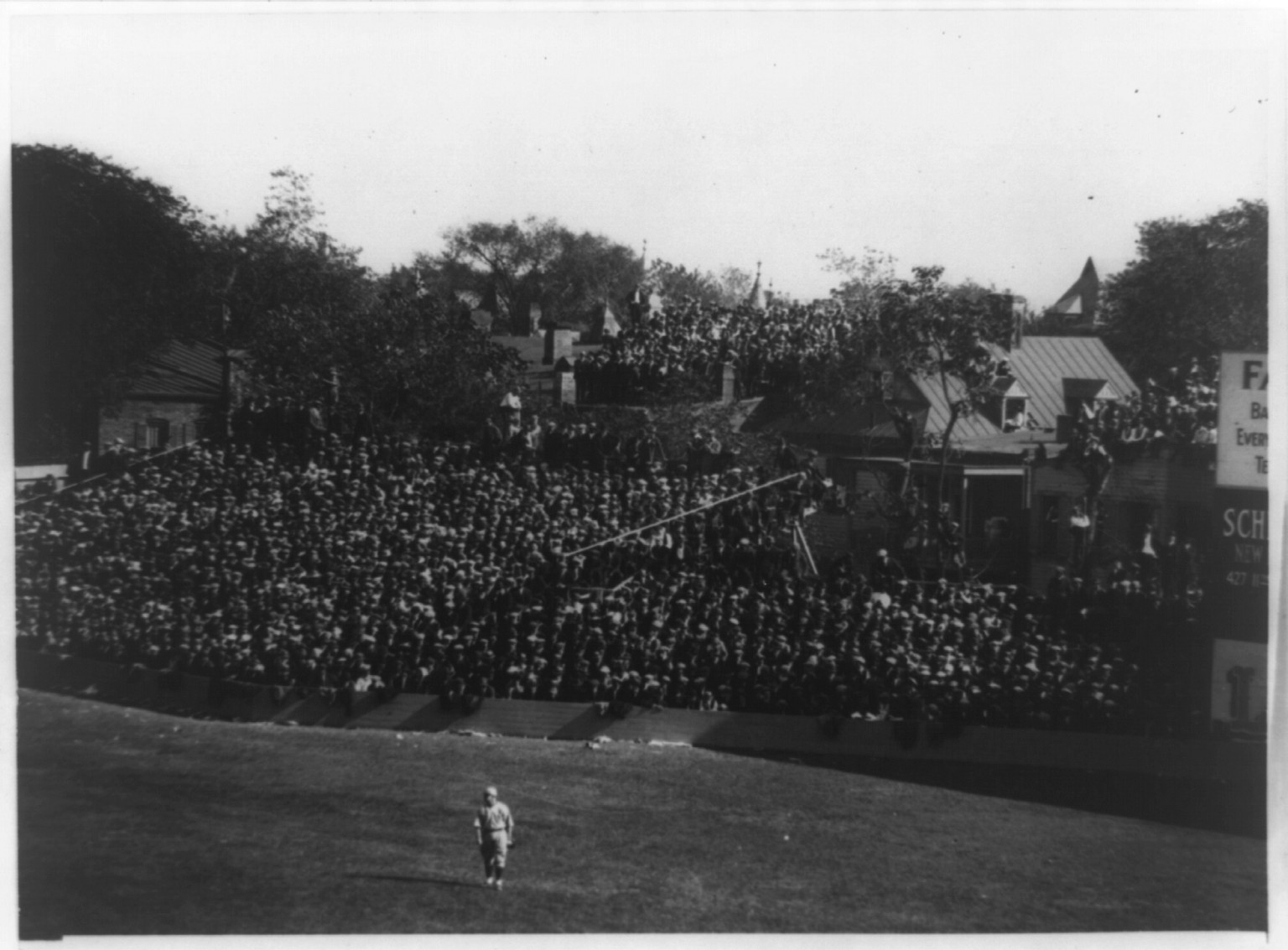 [Baseball game at old Griffith Stadium, Washington, D.C., view of spectators and one player on field], [between 1909 and 1932] — historic photograph