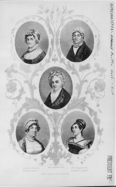 [Busts of Martha Washington, Abigail Adams, Louisa C. Adams, Mrs. Madison, & Mrs. Hamilton]