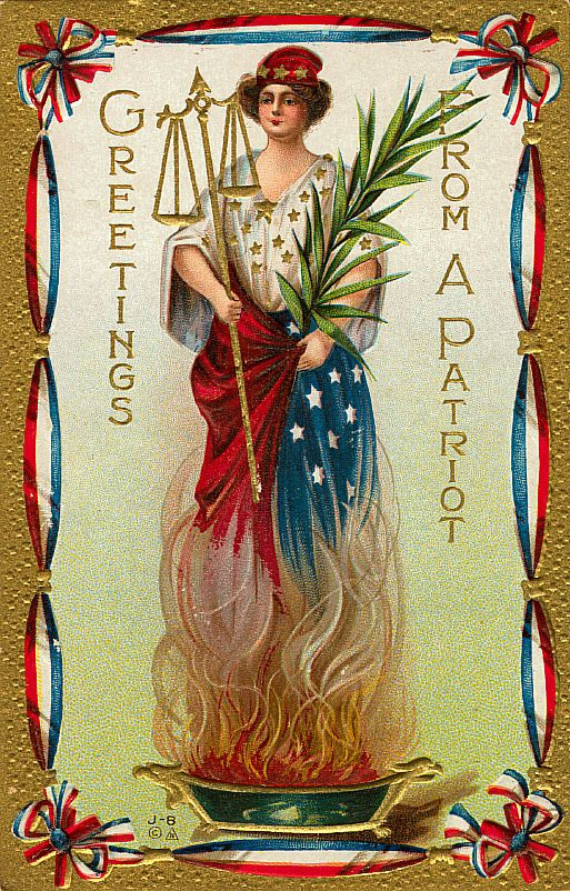 Greetings From A Patriot postcard with Lady Liberty — vintage postcard
