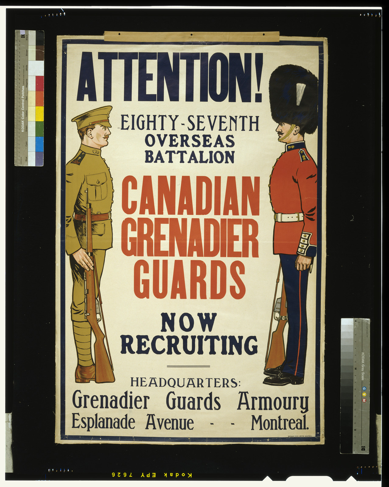Attention! ... Canadian Grenadier Guards now recruiting, 1914 — vintage poster