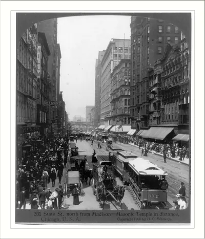 State St. north from Madison, Masonic Temple in distance