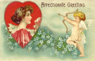 Affectionate Greeting valentine card with cupid and heart
