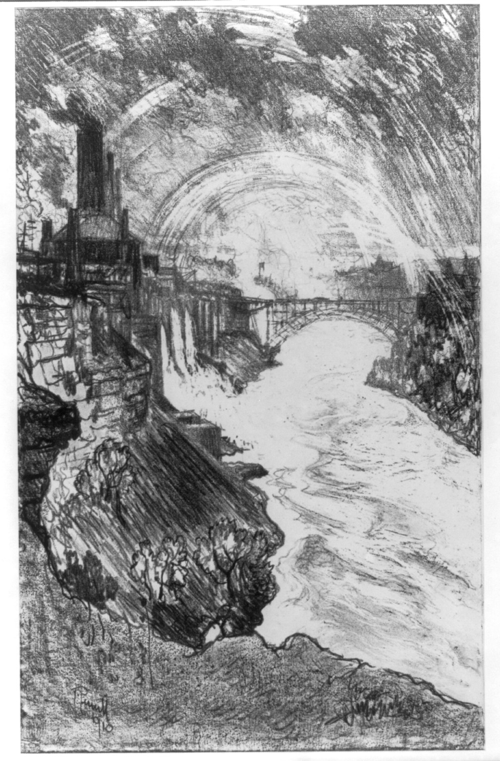 Niagara rainbows, 1910 — antique lithograph