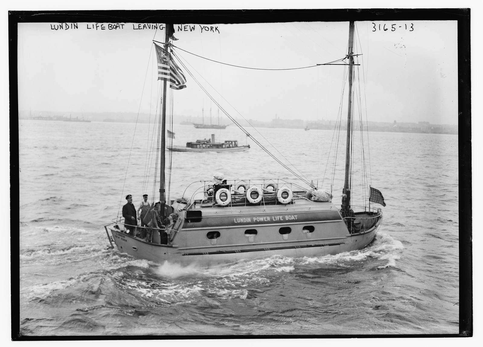 Lundin lifeboat leaving N.Y., n/a — historic photograph