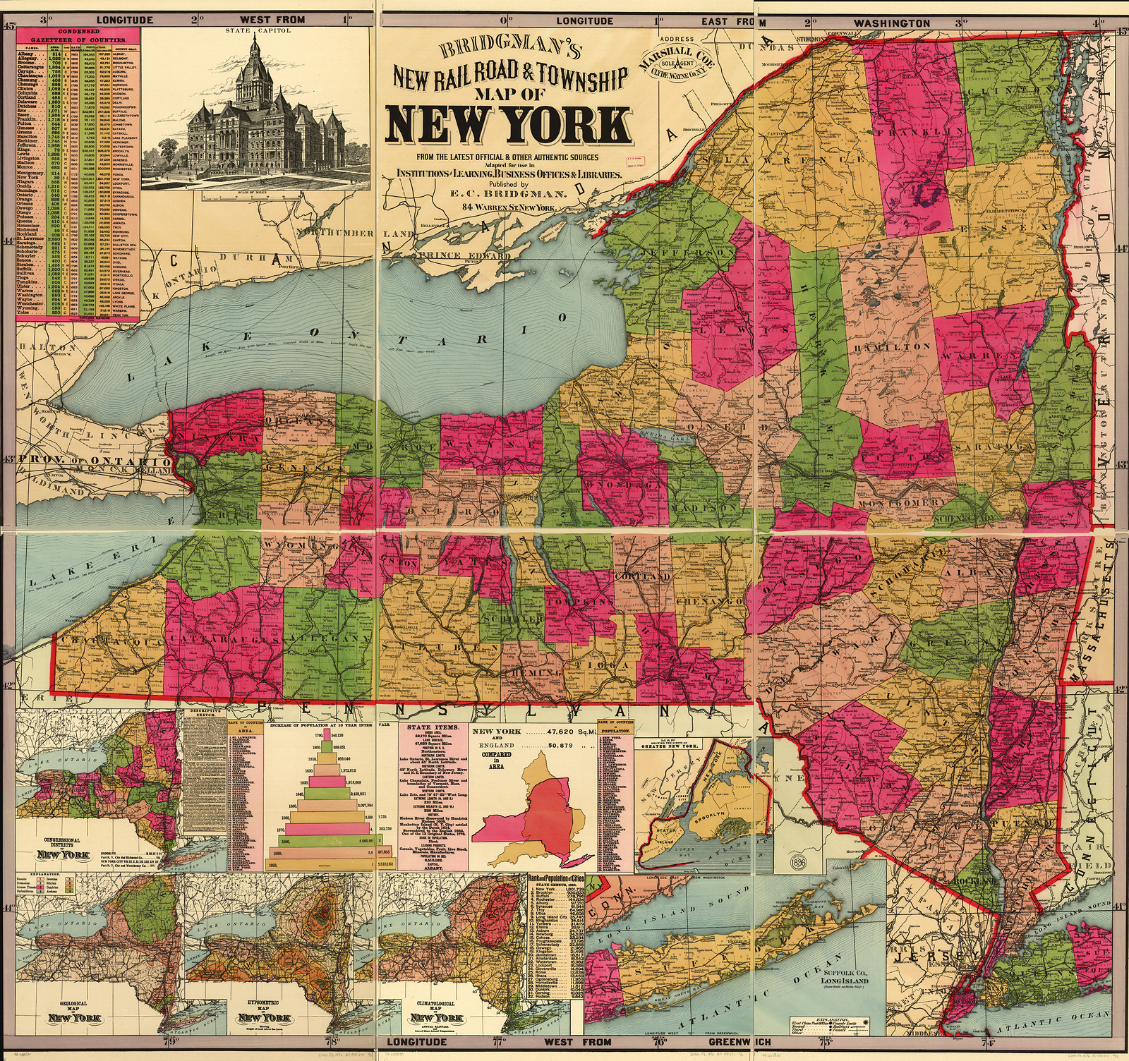 Bridgmans new rail road & township map of New York, New York, 1896, 1896 — antique map