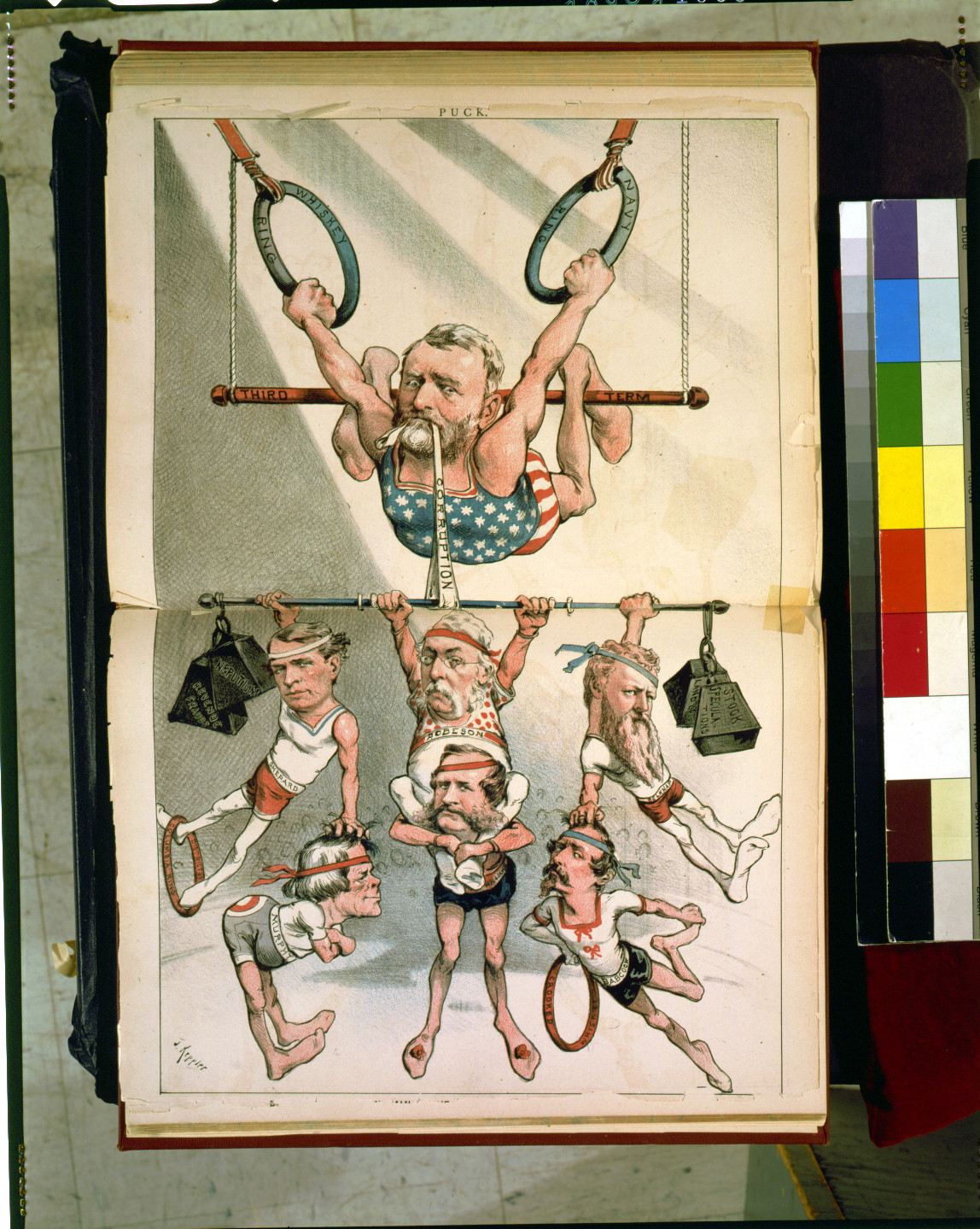 Puck magazine cartoon of gymnasts labeled Third Term — historic image