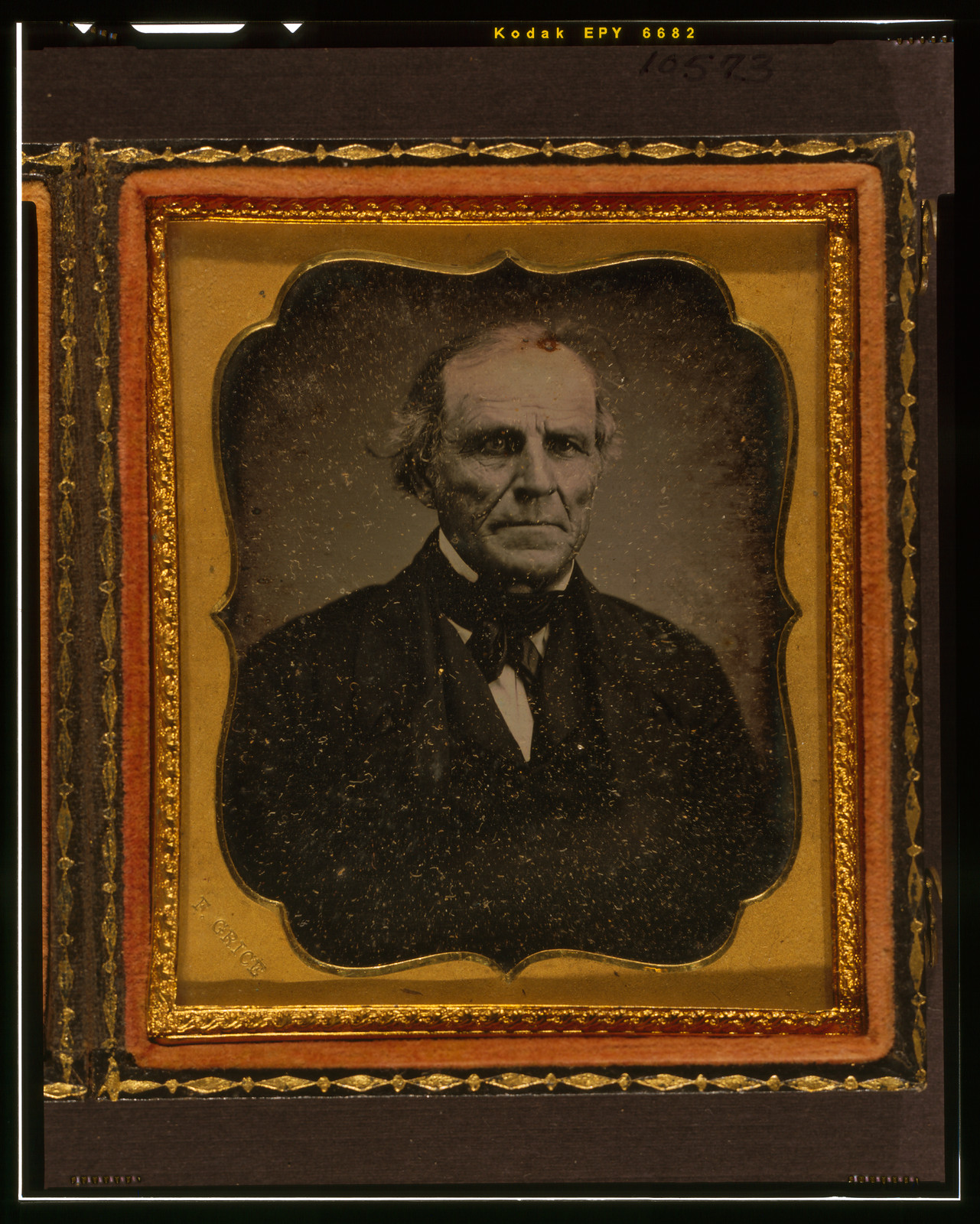 Portrait of an older man in a daguerreotype case, 1855 — historic photograph
