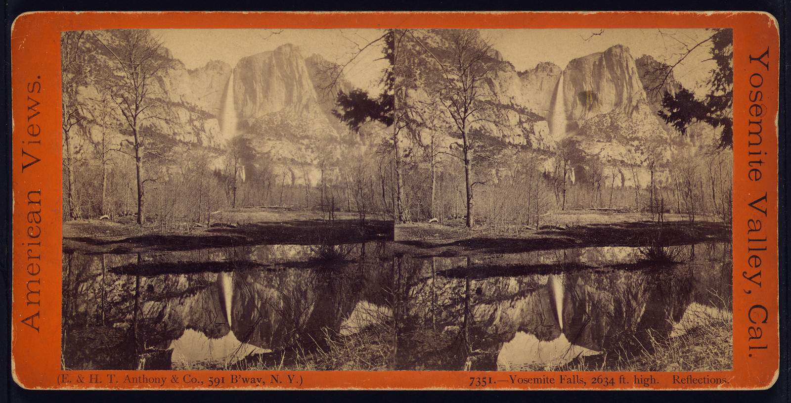 Yosemite Falls 2634 ft. high. Reflections, 1875 — historic photograph