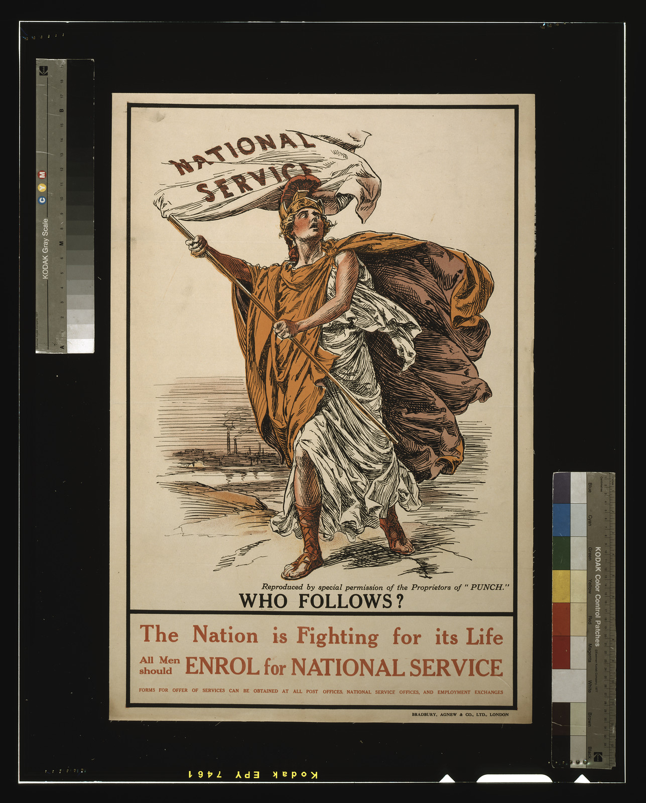 The nation is fighting for its life. All men should enrol for national service / Bradbury, Agnew & Co., Ltd., London., [S.l. : s.n., 1915] — vintage poster