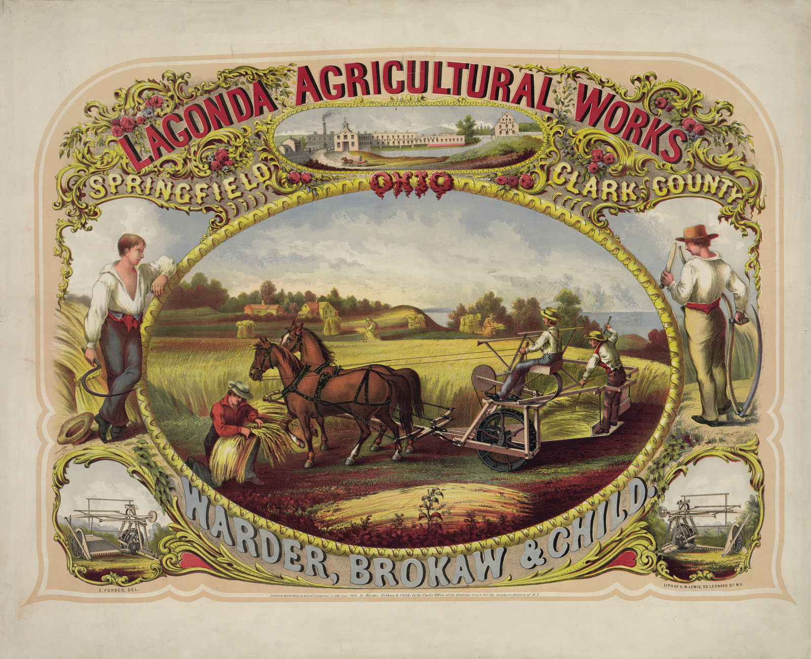 Lagonda Agricultural Works advertising lithograph, Springfield Ohio — antique lithograph
