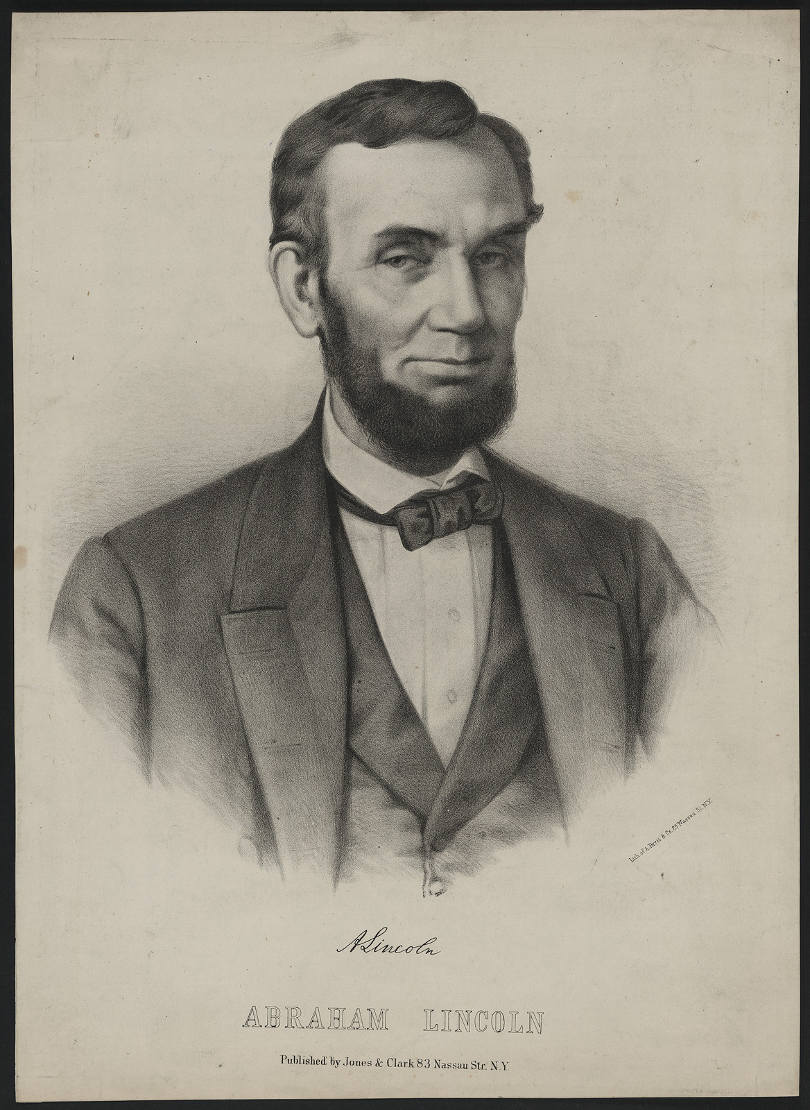 Abraham Lincoln lithograph portrait, published by Jones & Clark — antique lithograph