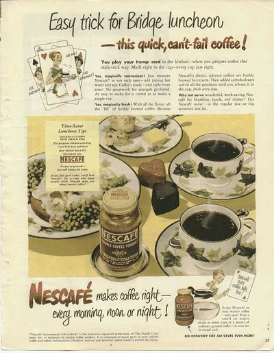 Nescafé instant coffee advertisement for bridge luncheon