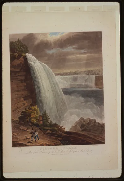 Niagara Falls. Part of the American Fall from the foot of the stair case