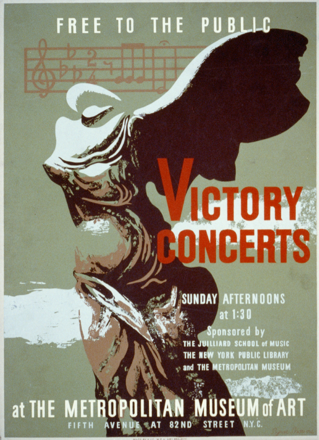 Victory concerts at the Metropolitan Museum of Art Free to the public / Byron Browne., 1936 — vintage poster