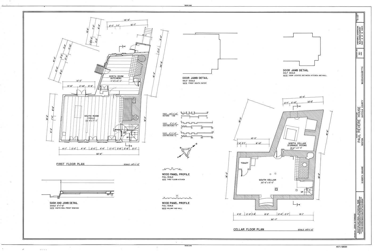 Paul Revere House floor plans and architectural details — historic image