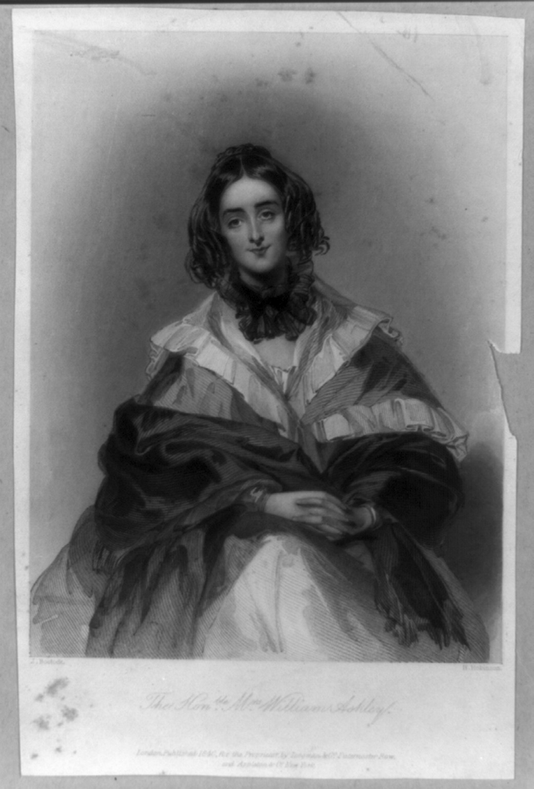 [Mrs. William Ashley, three-quarter length portrait, seated, facing left], 1840 — antique engraving