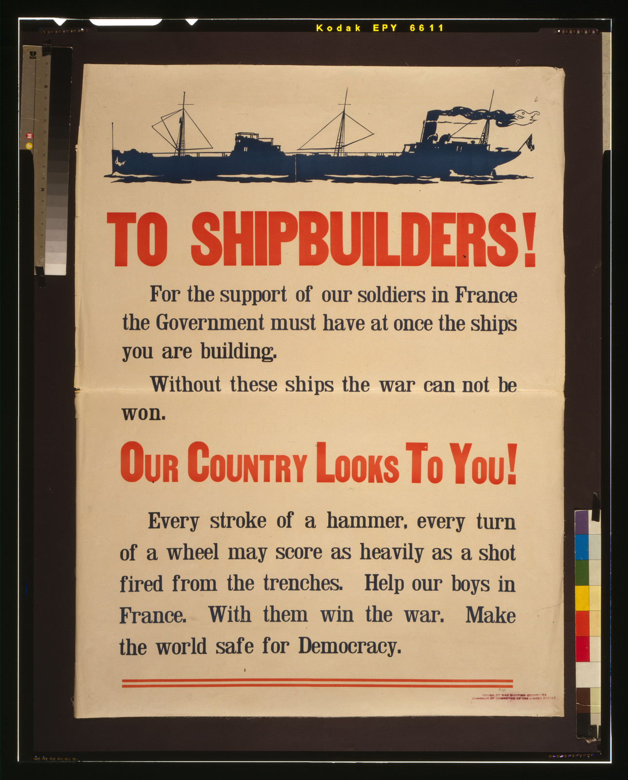 To shipbuilders! [...] Our country looks to you!, [1917] — vintage poster