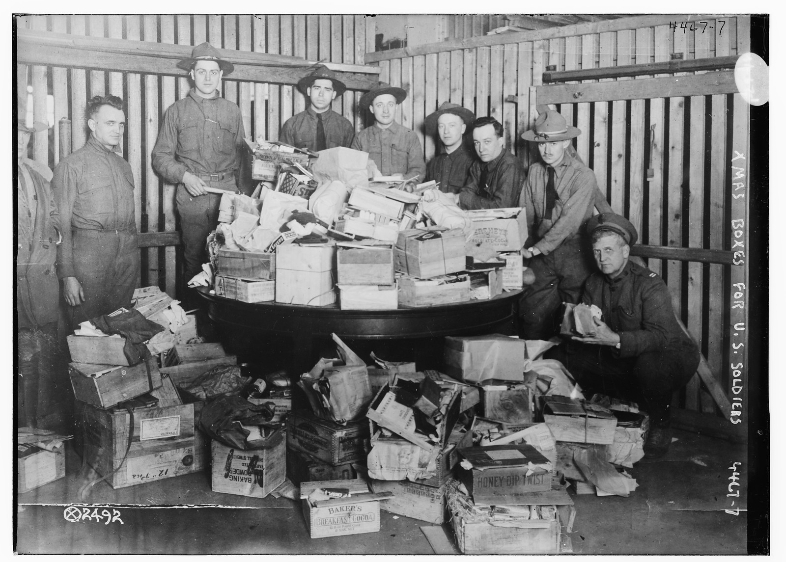 Xmas boxes for U.S. soldiers, n/a — historic photograph