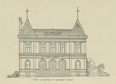Front Elevation, on Millmont Street, Public Library