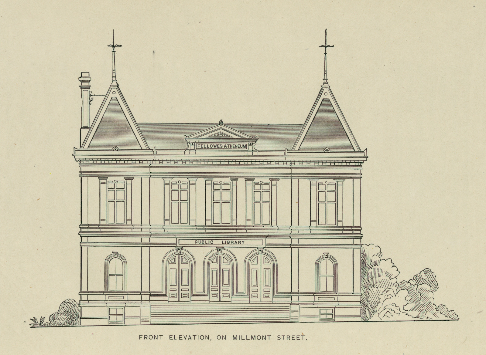 Front Elevation, on Millmont Street, Public Library — historic image