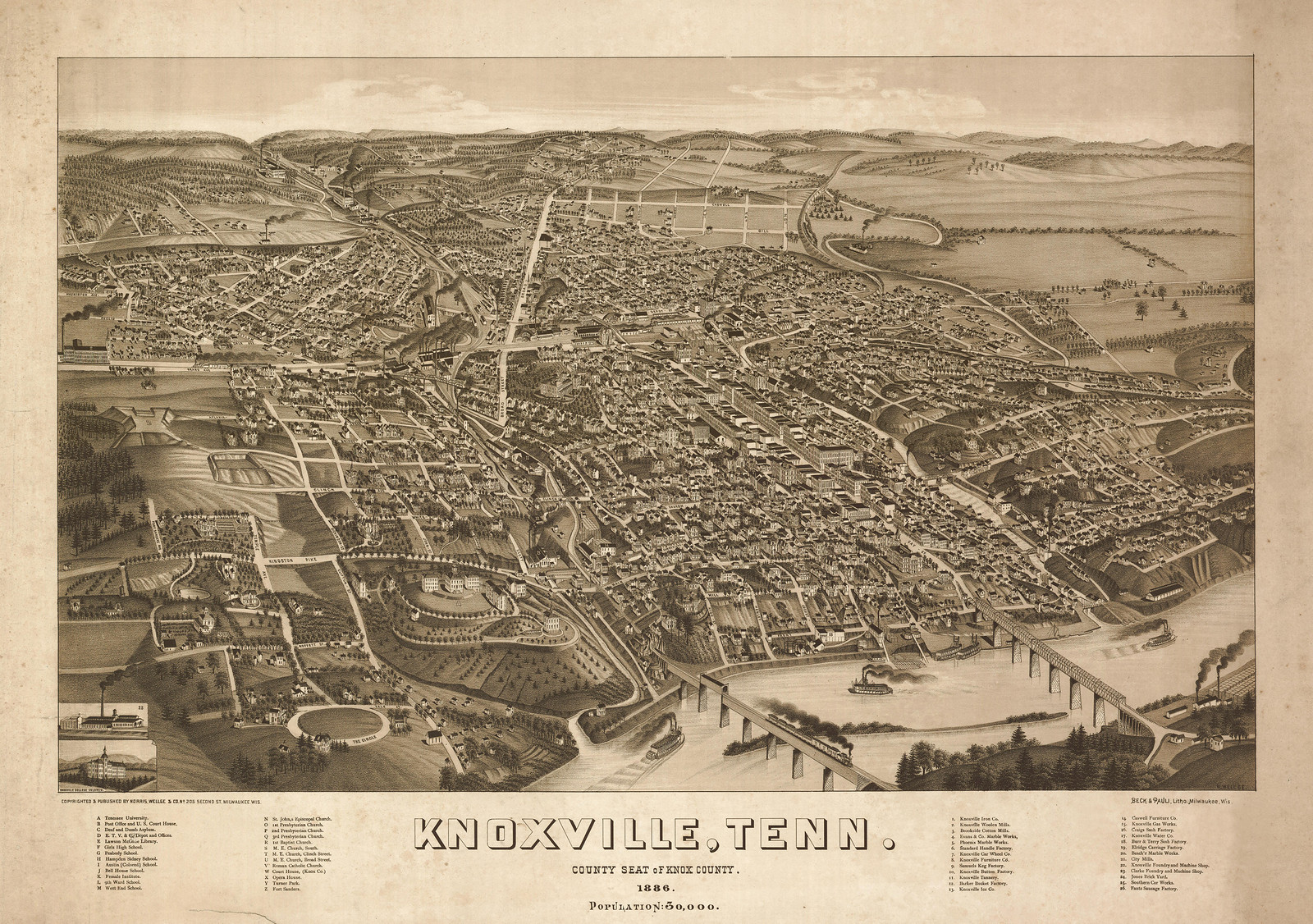 Knoxville, Tennessee, 1886, 1886 — antique map