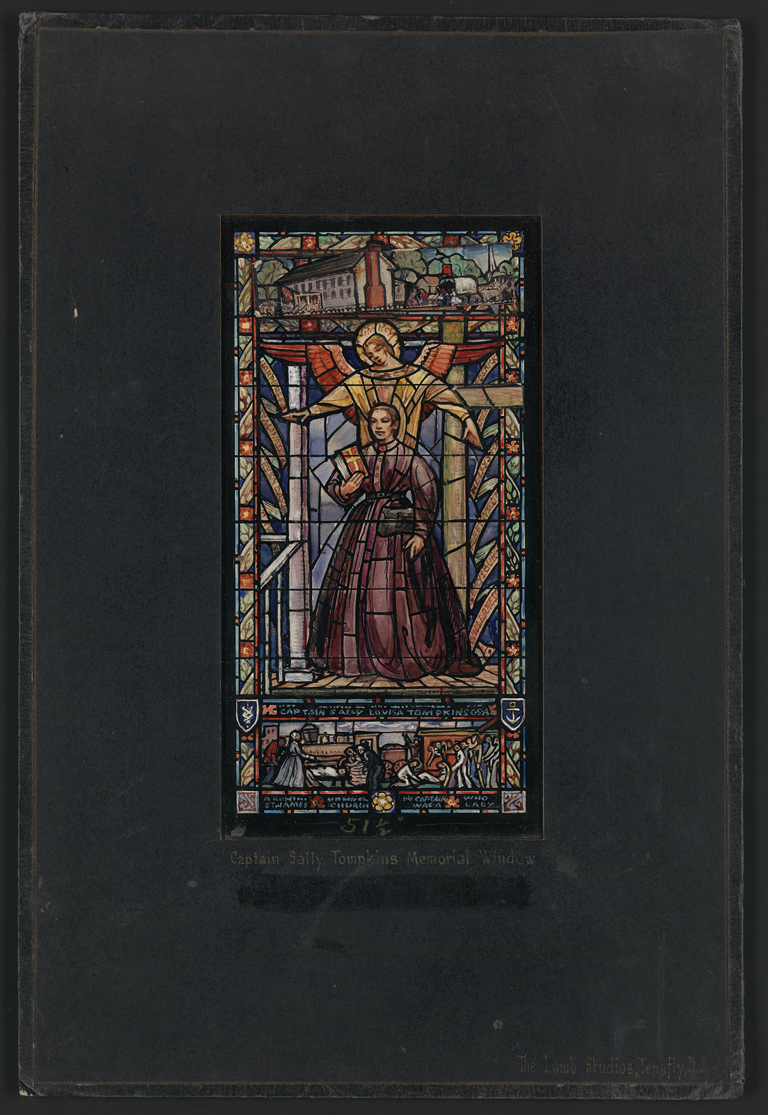 Design drawing for Captain Sally Tompkins Memorial Window stained glass — historic drawing