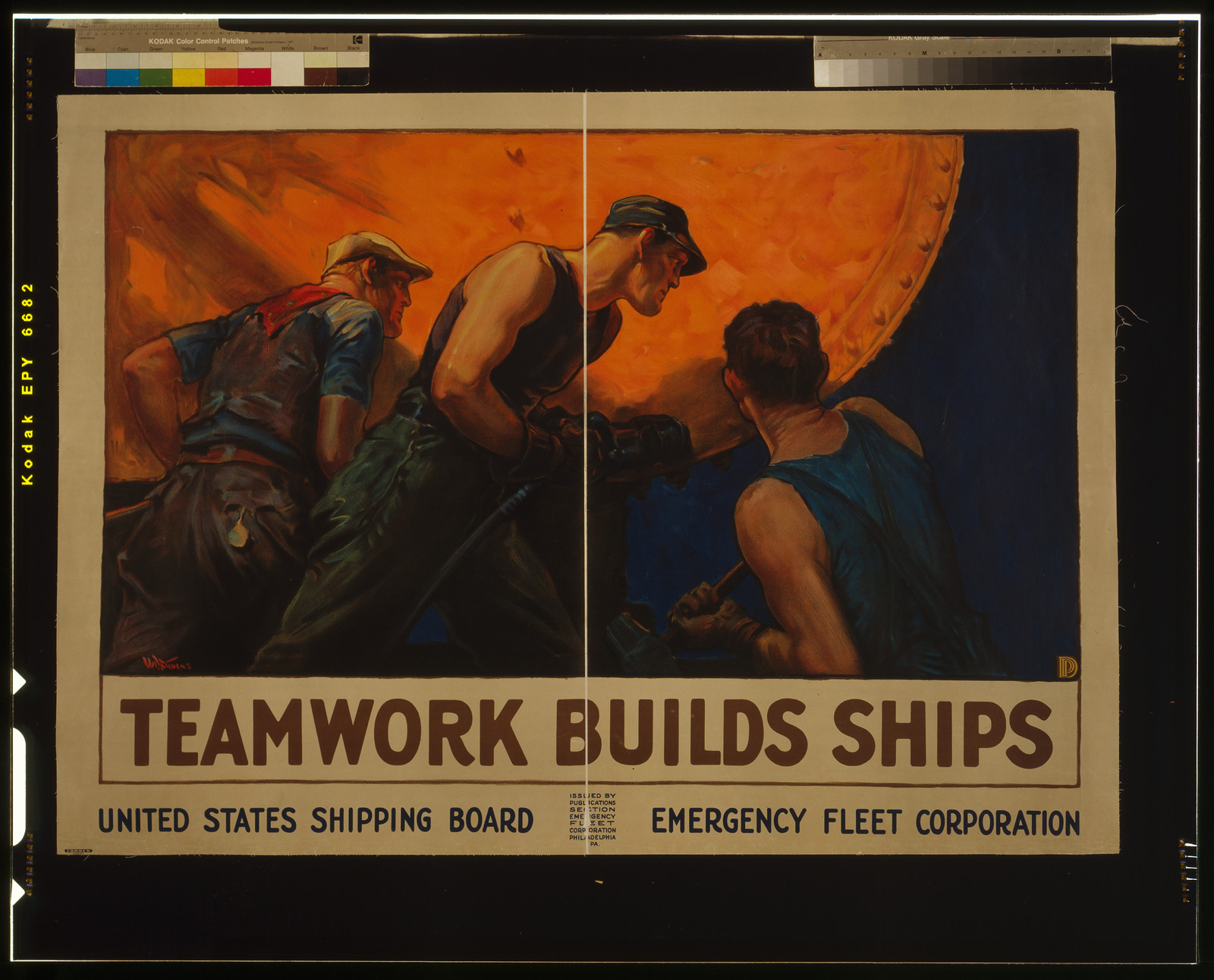Teamwork builds ships / W. D. Stevens., Philadelphia : Publications Section, United States Shipping Board Emergency Fleet Corporation, [1917] (Boston : Forbes) — vintage poster