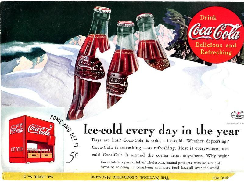 Coca-Cola advertisement: Ice-cold every day in the year — historic image