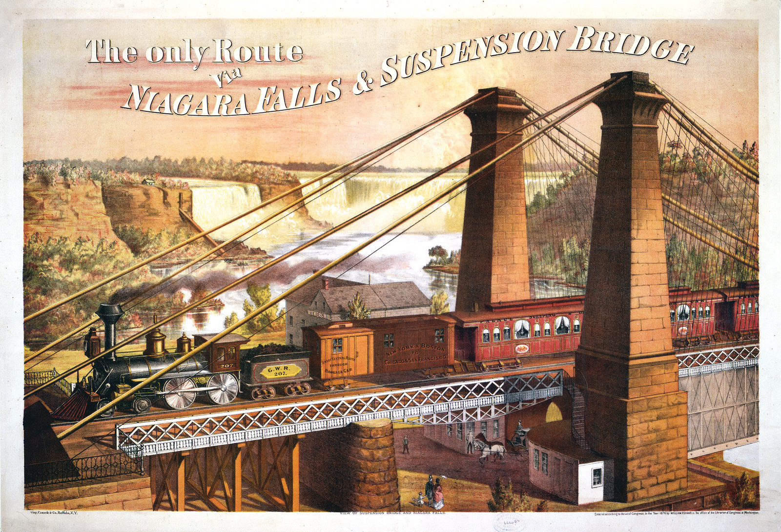 The only rout via Niagara Falls & Suspension Bridge, c1876. — historic print
