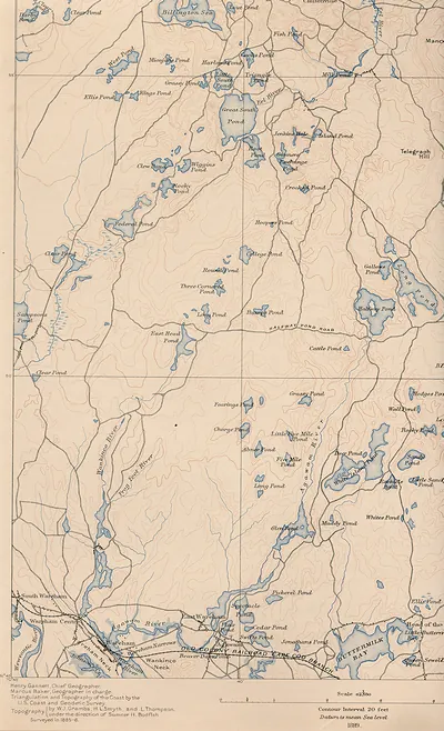 Topographic map of Wareham and Plymouth County ponds
