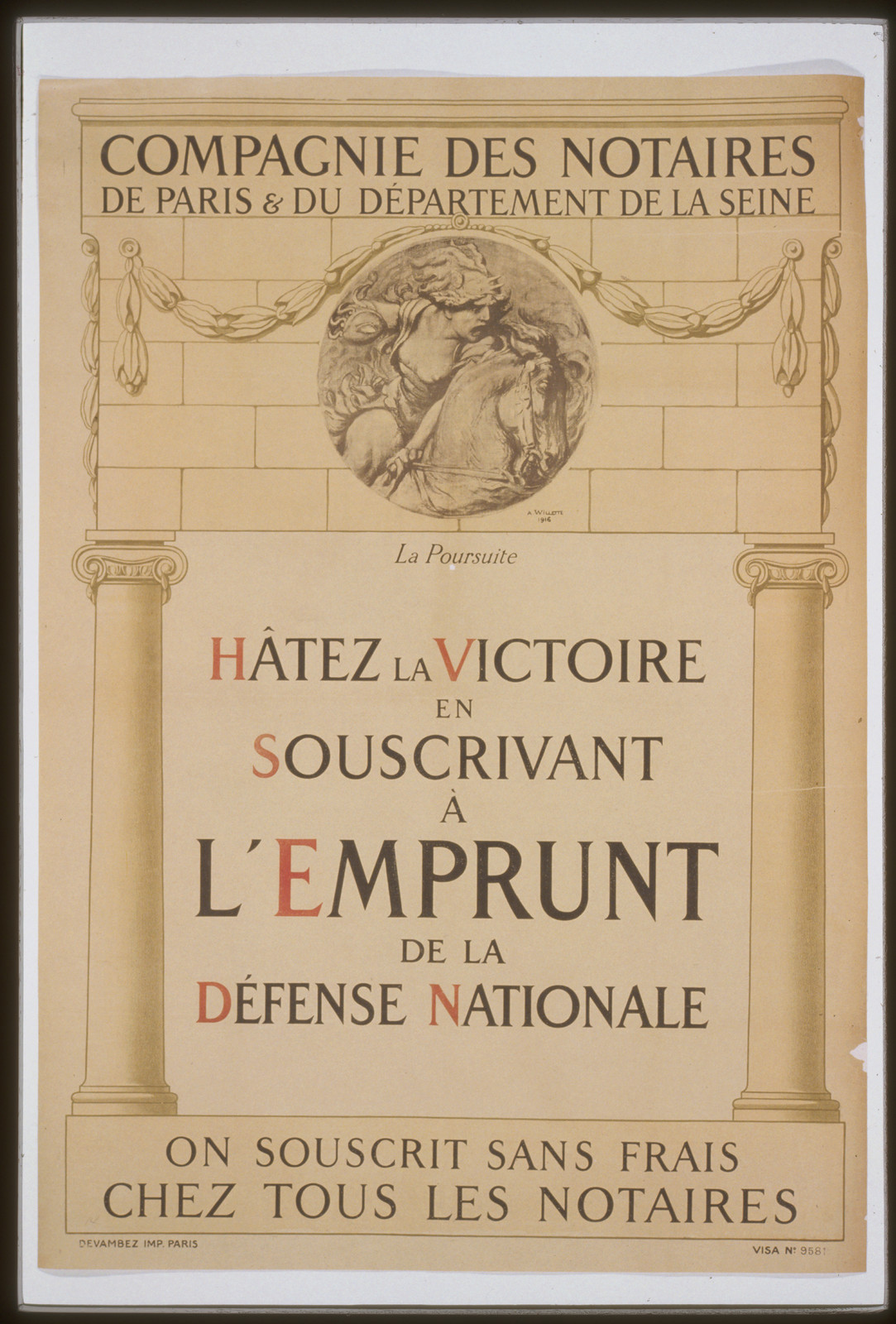 Compagnie des Notaires de Paris war loan poster, Hâtez la victoire, 1916 — vintage poster