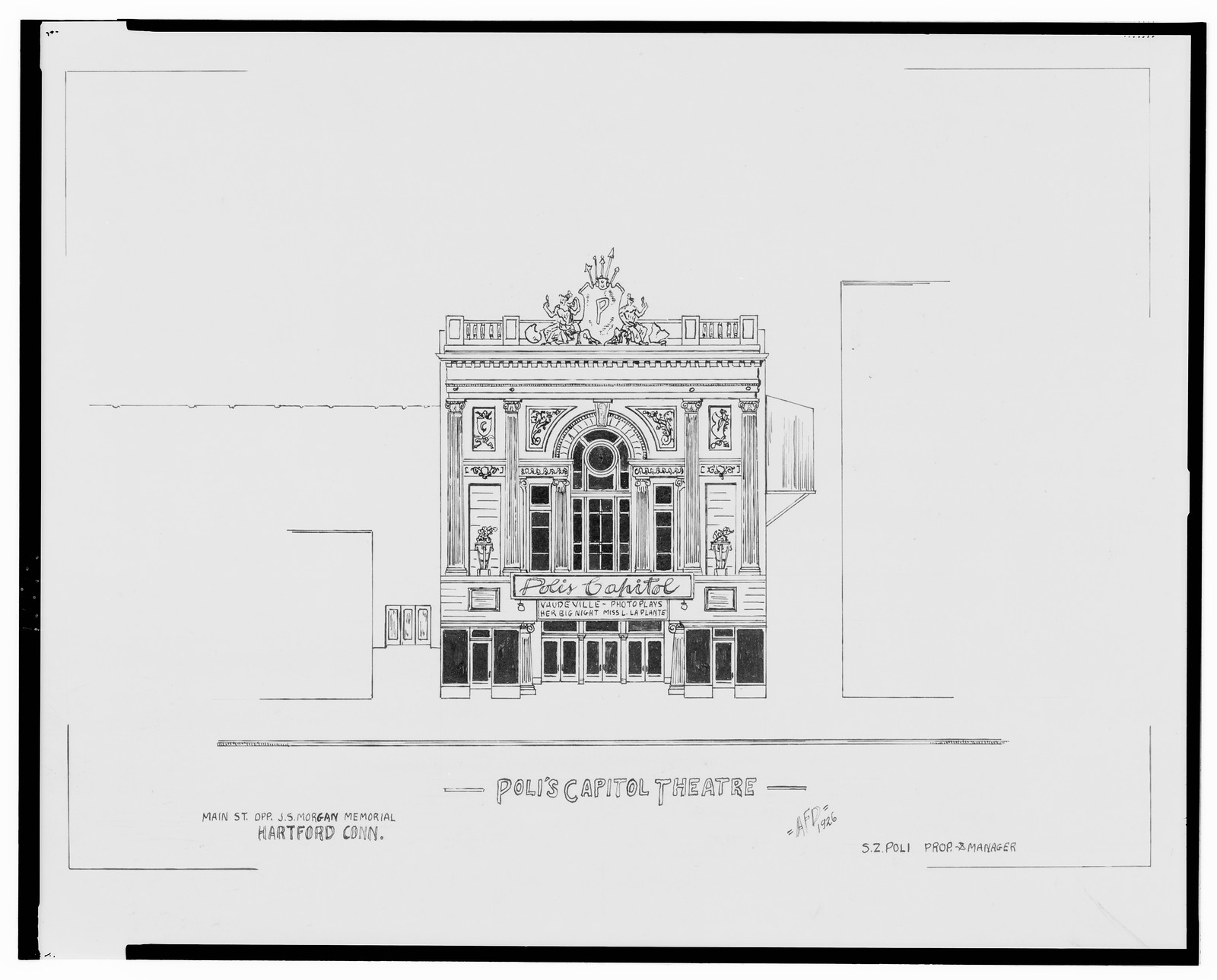[Poli's Capitol Theatre, Main St. opposite J. S. Morgan memorial, Hartford, Connecticut] / AFD 1926., And Engineering (ADE) Drawings — vintage poster