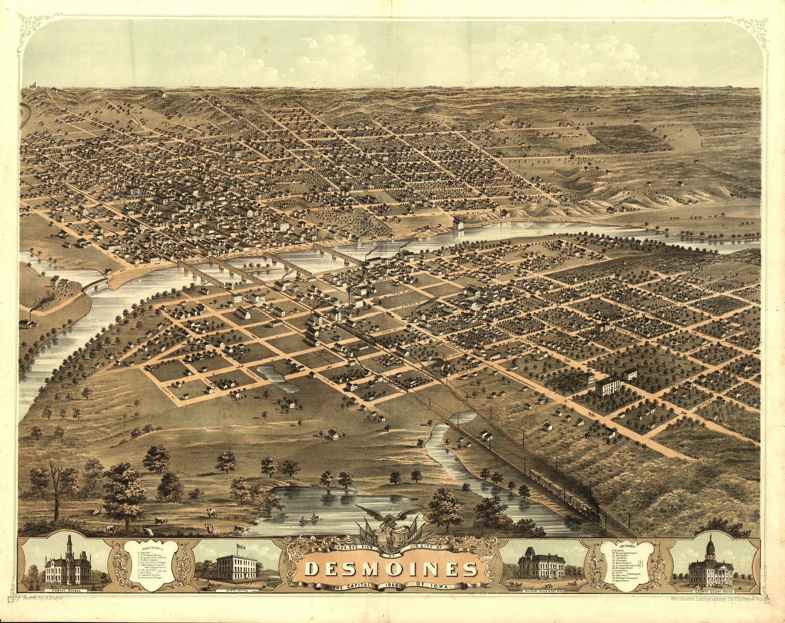 IA Des Moines 1868 MAP, 1868 — antique map