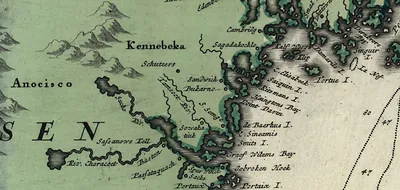 Historic map of the New England coast with place names