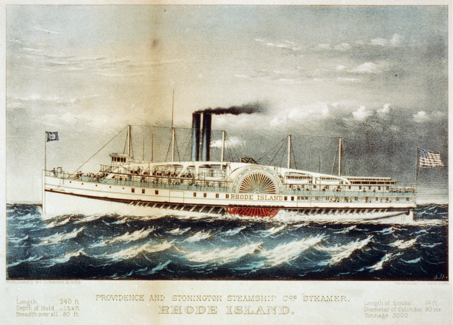 Providence and Stonington Steamship Co's. steamer, Rhode Island, New York : Published by Currier & Ives, [between 1856 and 1907] — antique lithograph