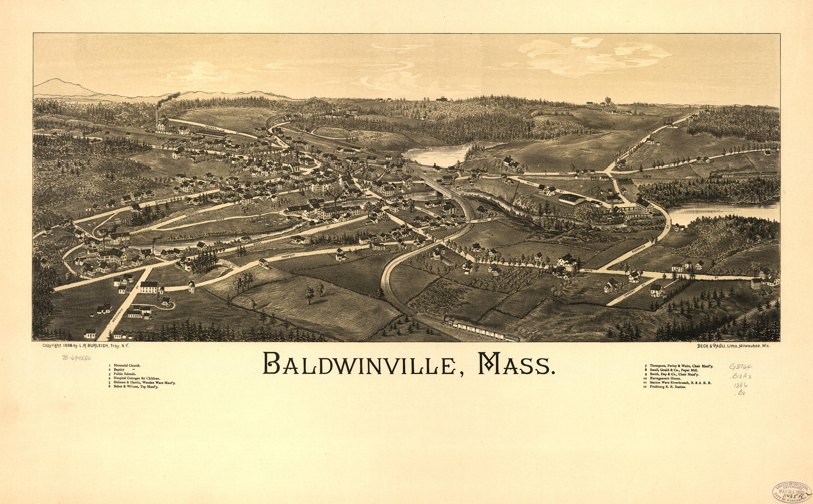 Baldwinville, Massachusetts, 1886, 1886 — antique map