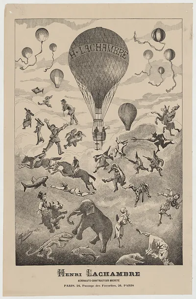 Henri Lachambre aeronaut-constructeur advertisement with balloons and animals