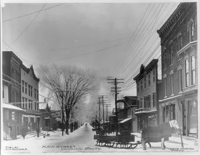 Horses and sleighs on Main Street, looking South, Groton, N.Y.