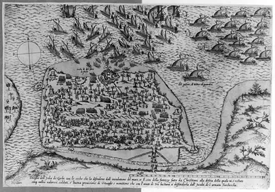 Disigno dell' isola de Gerbi con le seche che la difendeno dall' inondatione del mare, ...