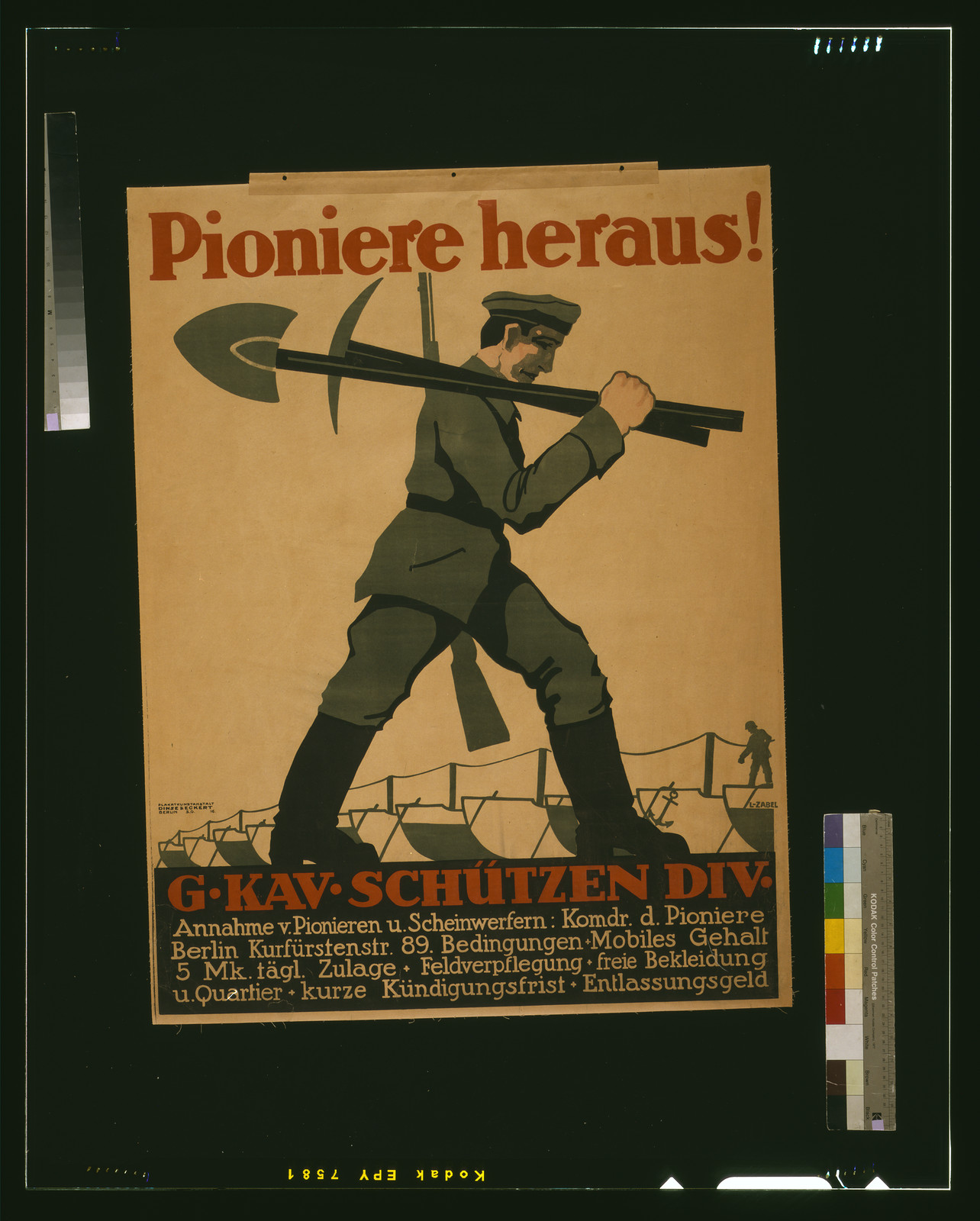 Pioniere heraus! G.Kav. Schützen Div. recruitment poster, 1918 — vintage poster