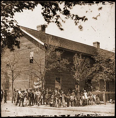 Richmond Va. Crowd before headquarters of the U.S. Christian Commission