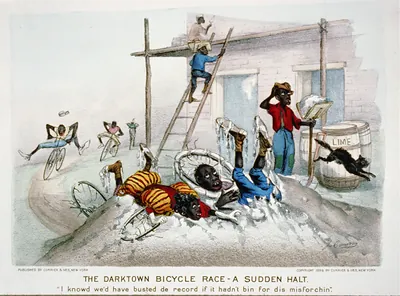 The darktown bicycle race-a sudden halt: I knowd we'd have busted de record if it hadn't bin for dis misforchin""