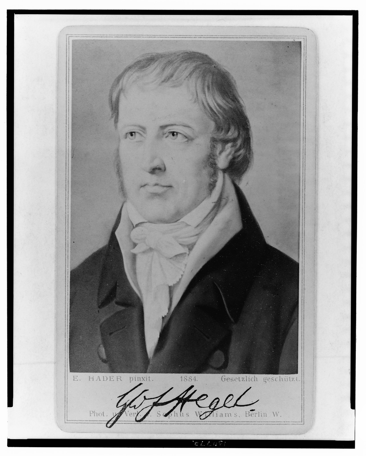 G.W.F. Hegel / E. Hader, pinxit ; phot. u. verl. v. Sophus Williams, Berlin W., Berlin : Sophus Williams, 1884. — historic photograph