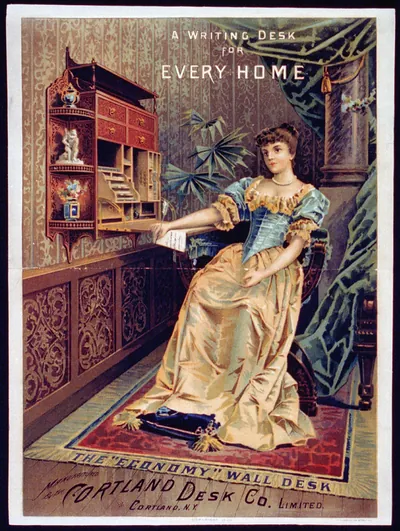 A writing desk for every home. The economy" wall desk. Manufactured by the Cortland Desk Co. Limited. Cortland