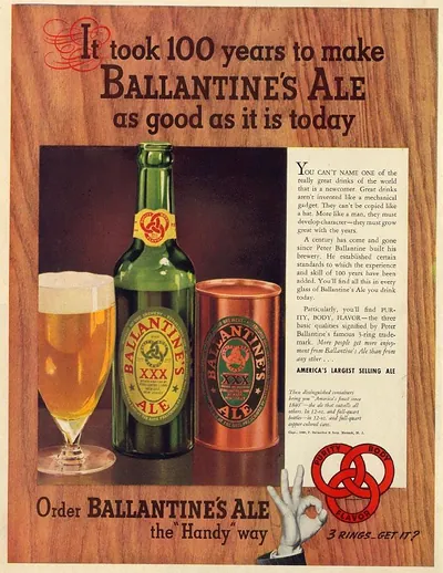 Ballantine's Ale magazine advertisement with bottle and glass