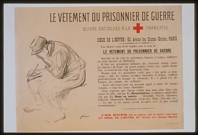Le vecirctement du prisonnier de guerre. Oeuvre rattacheacutee agrave la [Croix-Rouge] Franccedilaise